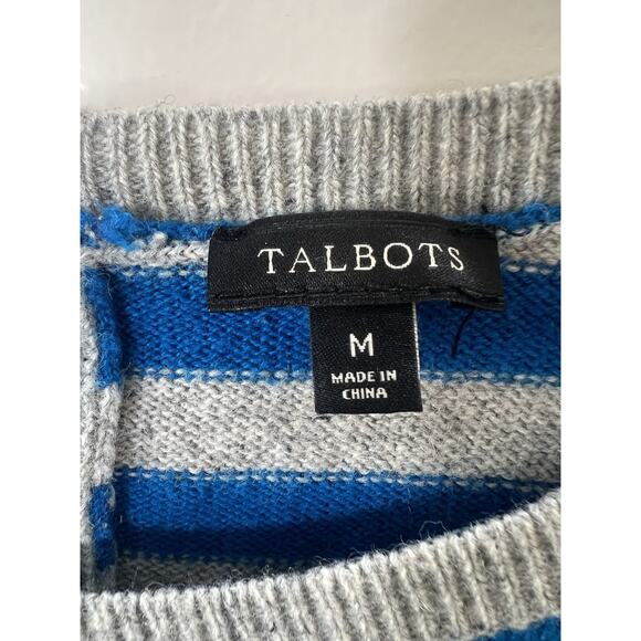 Talbots Women’s Wool Blend Stripe Sheep Sweater Size M Blue Gray Preppy Novelty - Picture 4 of 9
